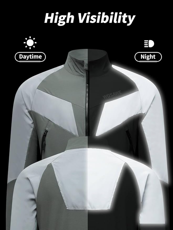 WOSAWE Men Reflective Jacket Night Glowing Bomber Jacket MTB Cycling Windbreaker Travel Sport Coat