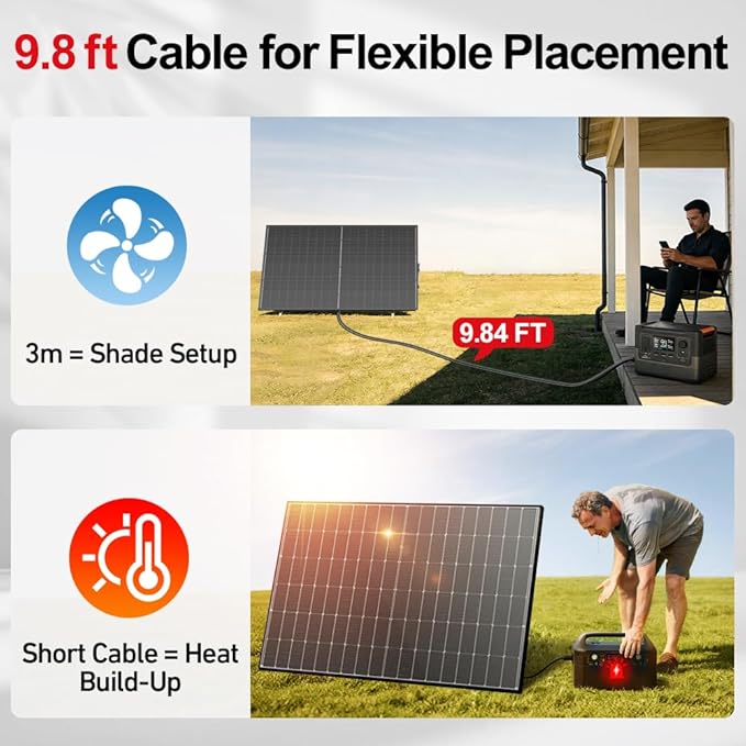 DOKIO 400W 31V Mono Solar Panel - Works for 12V/24V Systems, Equipped with 9.84ft MC4 Wiring, Perfect for Gardens, Courtyards, Greenhouses, Sheds, Terraces & Off-Grid Battery Charging