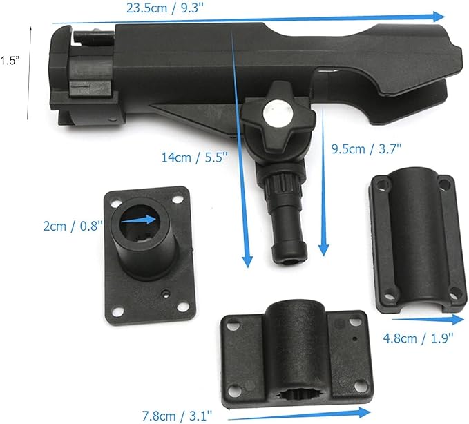 HiUmi Adjustable Black Fishing Rod Holder for Boat Kayak Swivel Side Mount Kits Tackle