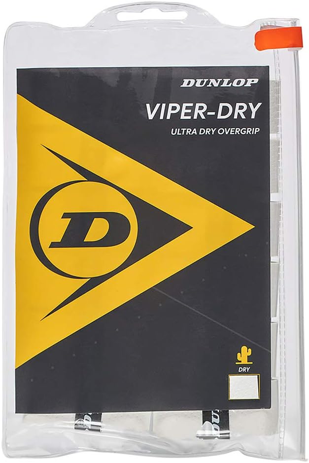 Dunlop Sports Viper-Dry Tennis/Squash/Badminton/Padel OVERGRIP (3-Pack, 12-Pack, 30-Pack Roll) (Black & White Colors) (Ultra Dry and Durable Grip for Ultimate Control)
