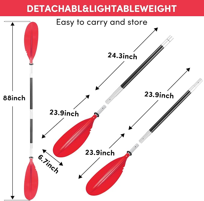 Kayak Paddles Adjustable 88in 4 Piece Kayak Oars Boat Paddles for Adults with Paddle Leash, Canoe Paddles for Kayaking Rafting Jet Ski Canoe Outdoor Kayak Water Sports and Safety Boat Accessories
