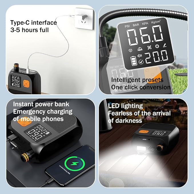 Rechargeable Paddle Board Pump with 8000mAh Battery,25PSI High Pressure SUP Pump & Car Adapter Powered Portable Electric Air Pump,for Stand Up Paddle Boards,Boats,Tent and Kayaks