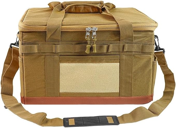 Backpack with Cookware Organizer – Durable Oxford Cloth, Adjustable Shoulder Strap for Camping, Travel, and BBQ, Foldable with Mesh Pockets(Khaki)