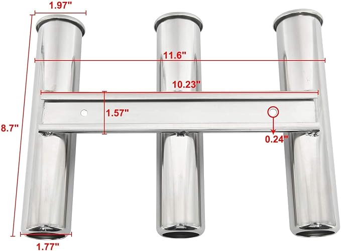 Amarine Made 2Pcs 3 Tube Boat Fishing Rod Rack 316 Stainless Steel Wall/Side Mounted Rod Holder Bracket Fishing Pole Holder for Marine Boat Yacht Camper
