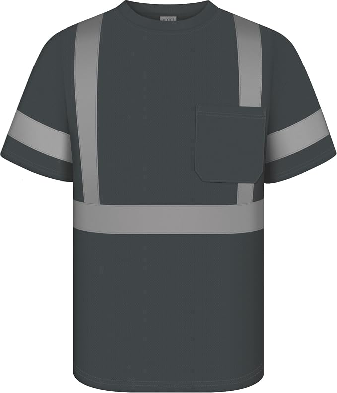 TCCFCCT High Visibility Shirt for Men Class 3 Construction Shirts with Pocket, Hi Vis Reflective Safety Work Shirts for Men Women, Short Sleeves, Durable & Breathable, DC-Dark Grey 3XL