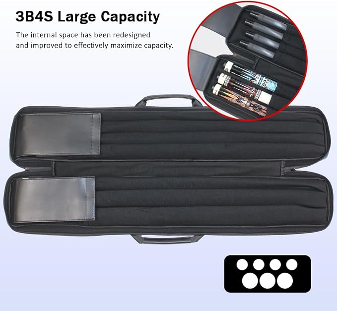 Pool Cue Case 3x4,Pool Stick Case 3 Sticks with Accessory Zipper Pockets,Cue Stick Case with Shoulder Strap Handle,Billiard Pool Cue Carrying Case with Large Front Accessory Pocket