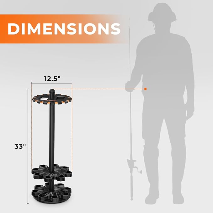 KastKing V16 Rotating Fishing Rod Holder for Garage, Floor Rack Holds Up to 16 Rods & Combos, Space-Saving Pole Organizer with Foam, Durable ABS, Fishing Gear Storage Gift for Men