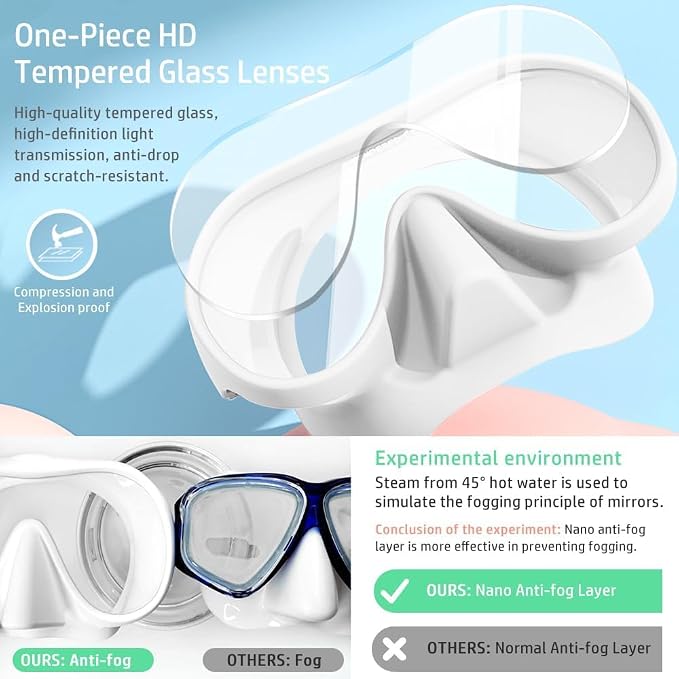 2 Sets Snorkeling Gear for Adults, Snorkel Set Adult Panoramic View, Anti-Leak Anti-Fog Scuba Diving Mask with Mesh Bag, for Portable Professional Diving Snorkeling Set