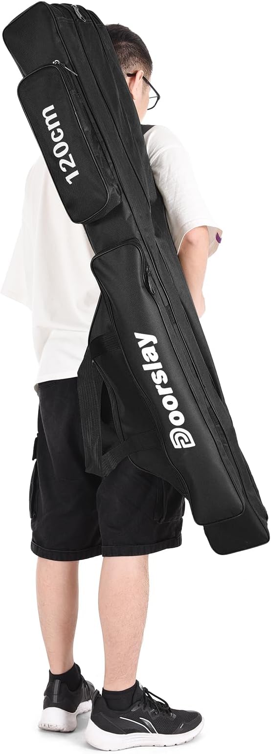 Fishing Rod Case - Three Layer Oxford Portable Folding Fishing Pole Bag - Outdoor Waterproof Tackle Storage Travel Bag