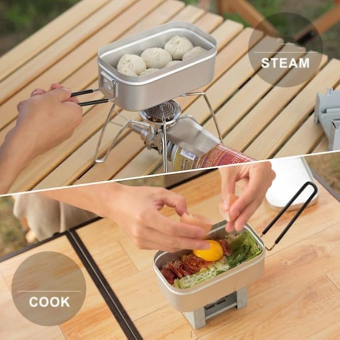 Lightweight Aluminum Camping Cookware Set – Portable Lunch Box with Folding Handle for Hiking, Backpacking & Outdoor Cooking