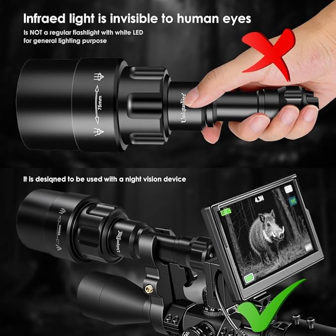 1605 850nm IR Illuminator Flashlight Lights for Night Vision Zoomable Infrared Flashlight Illuminator with Dual Control Remote Pressure Switch and Scope Mount Set