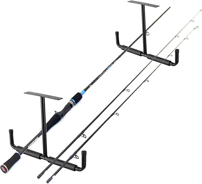 HOME RIGHT Overhead Garage Storage Hooks, Heavy Duty Double Ceiling Rack, 16.5’’ Utility Shed Hangers, Great for Pipe, Lumber, Ladder, Fishing Rod and Ski Board(4Pcs, Black)