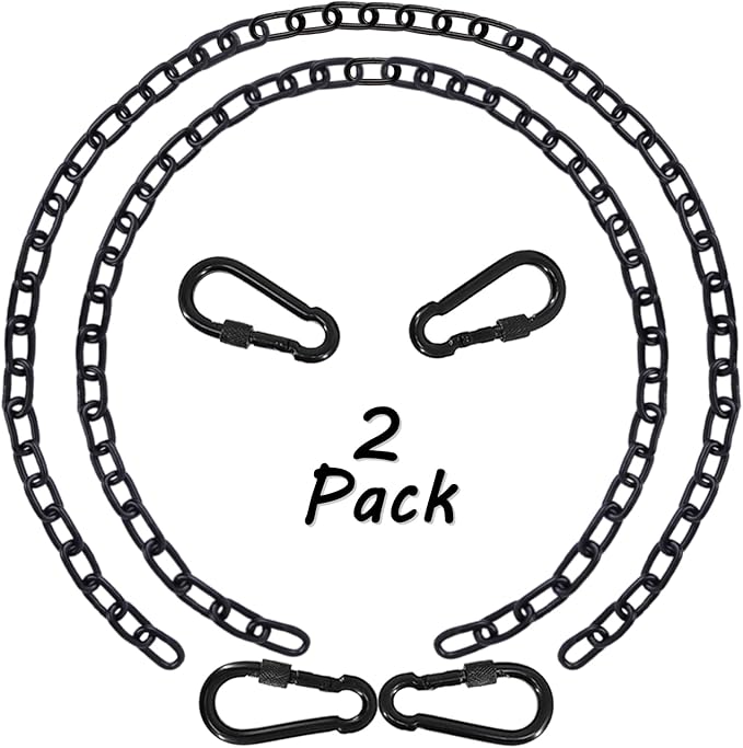 2 Pack 83in Hanging Swing Chain with 4 Carabiners, 660LB Capacity Hanging Kits Heavy Duty Hanging Chair Hardware for Hammock Swing Hanging Chair Punching Bags Sandbag Indoor Outdoor Yoga Gym (Black)
