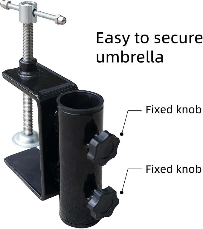 AMMSUN Heavy Duty Upgraded Patio Umbrella Clamp Clip Steel Umbrella Stand Holder Fit Square Balcony Railings Mount Attaches to Fence Post Railing Bleachers Benches Tailgates Outdoor, 2.62 lbs