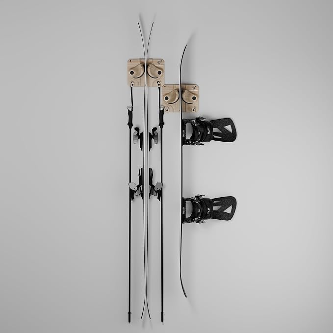 Gravity Grabber, The OG - Ski & Snowboard Wall Mount, Indoor Garage & Home Storage Organizer, Damage-Free Grip, Holds Skis/Boards/Poles/More, Space-Saving Premium Gear Rack, (Wood 2-Pack)