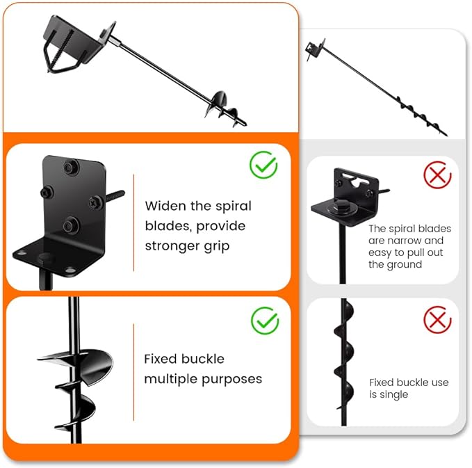 Ground Anchors Shed Anchors 14" Set of 2 Trampoline Stakes Screw in Heavy Duty Mobile Home - Storage Shed Anchor Kit - Playset Swing Anchors - Stakes for Fence,Carport,Garden (Black, 2 x 14in)