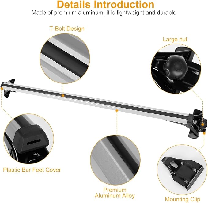 47.24in Universal Top Roof Rack Cross Bar Cargo Carrier Aluminum Crossbar Rack w/ 165LBS Capacity Fit for Most Vehicle Wagon Car Without Roof Side Rail