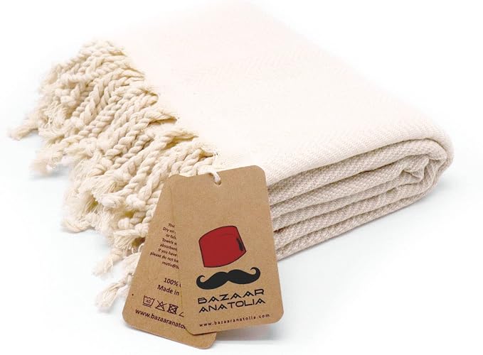 Bazaar Anatolia Turkish Beach Towel – 100% Cotton, Quick Dry, Sand Free Striped Towel for Bathroom and Travel, Sage Olive Color – Oversized 71x39 Inches – Arpa Green