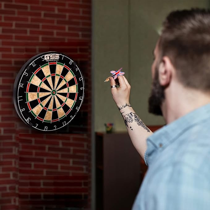 GSE Games & Sports Expert 18" Regulation Size Steel Tip Dartboard Game Set. Excellent Bristle/Sisal, Paper Baseball, Bullseye, Dart Board Game Set (Several Styles Available)