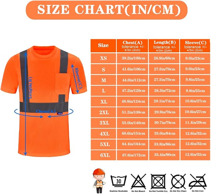 A-SAFETY Safety Shirt,High Visibility Work T Shirt Long Short Sleeve Class 3 (XS-6XL)