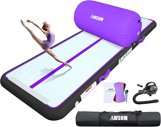 AWSUM Inflatable Gymnastics Mat 10ft/13ft/16ft/20ft/23ft Training mat 4/8 inches Thick tumbling mat with Electric Pump for Home/Gym/Outdoor