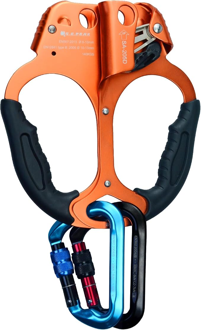 UIAA & CE Certified Climbing Rappelling Equip Hand Ascender Left Right Hand for 8-13mm Rope 4kN