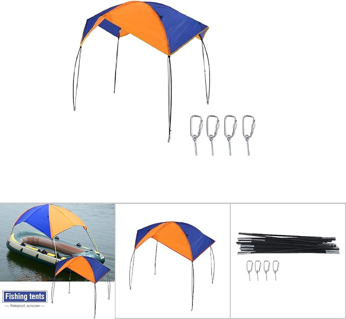 Generic 2-4 Persons Boat Sun Shelter, Lightweight Inflatable Boat Kayak Awning Cover, Easy Assemble Camping Fishing Canopy Tent Sun Shade and Protection (68351 Awning (4