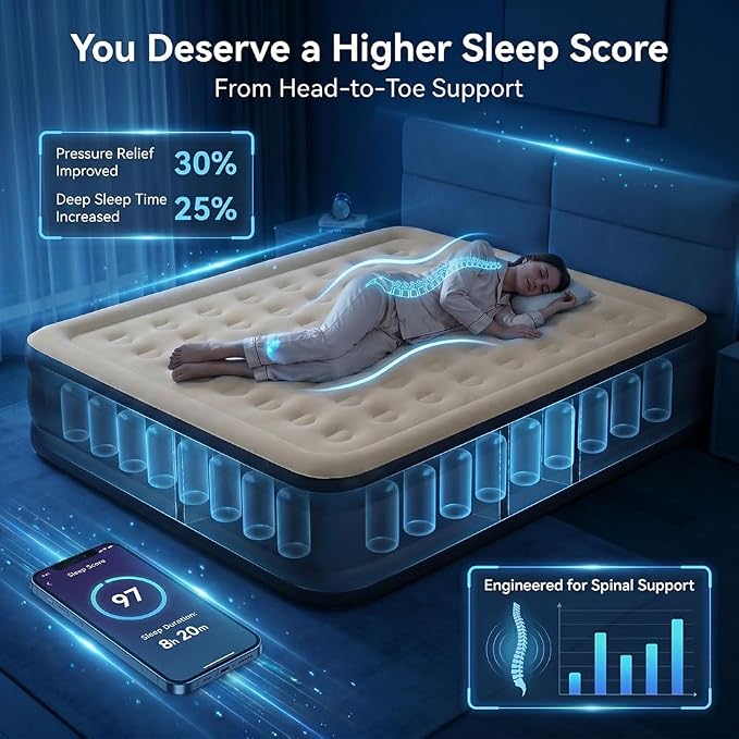 SENNOUL King Size Air Mattress with Built in Pump - Upgraded Blow Up Bed, 2 Mins Quick Self Inflatable/Deflation, 18"/750lbs Max, Strong Support,No Leakage,No Odor,for Home,Guests,Camping,Travel