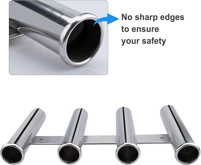 Fishing Rod Holder for Boat, Vertical Wall Mounted Fishing Rod Rack, Stainless Steel Rod Holder for Marine Boat,Fishing Boat, Truck (4 Tubes Standard)