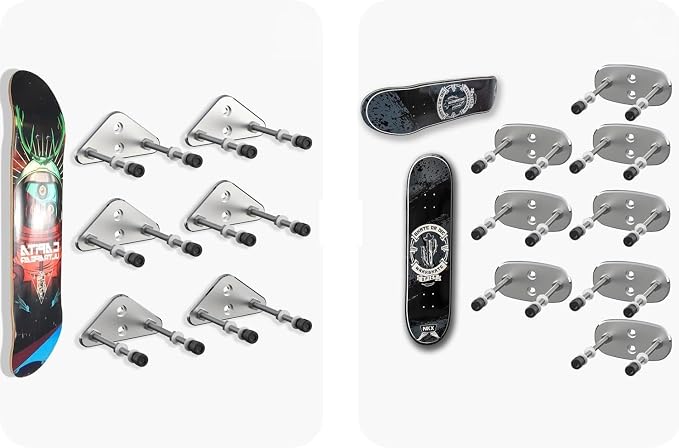 14 Packs Skateboard Wall Mount Aluminum Skateboard Hanger with Two Screw Holes for Display Skateboard Deck Storage Horizontal and Floats Vertically - Silver