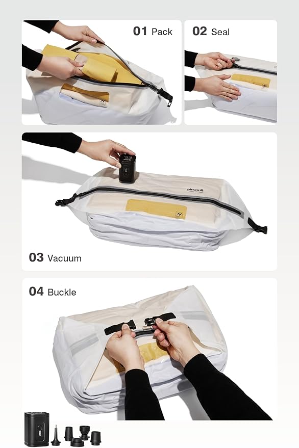 AirVault Vacuum Storage Bags for Travel with Air Pump, Waterproof Compression Packing Bag for Carry On Suitcase & Backpack, IPX8 Travel Organizer (12L Pouch, 3-Pack)