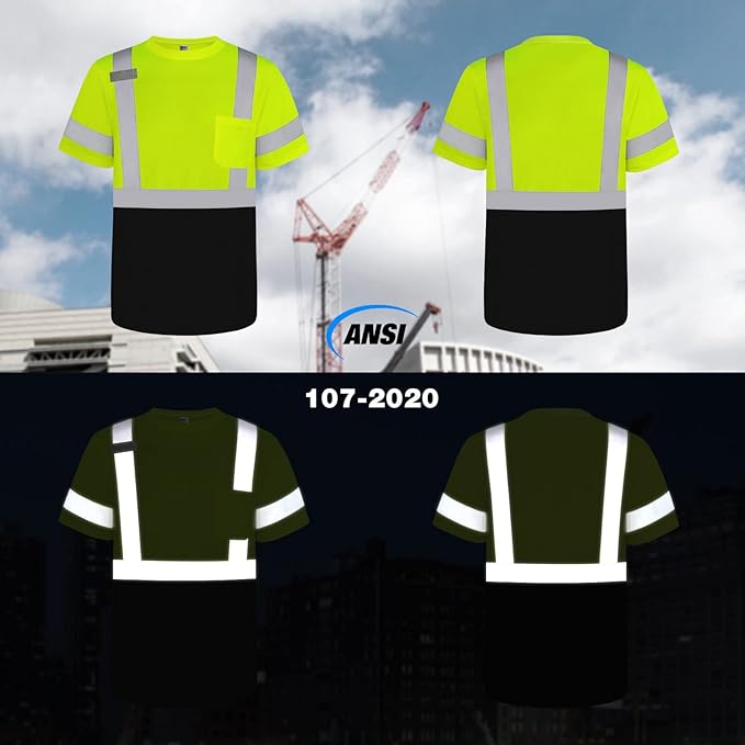 TCCFCCT Construction Shirts Class 3 High Visibility Shirts for Men, Hi Vis Reflective Safety Shirts for Men Women, Short Sleeve Work Shirts with Black Bottom, Durable, DP-Yellow 5XL 3PCS
