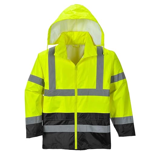 Portwest UH443 Classic Waterproof Rain Jacket in Reflective Contrast Hivis ANSI, 4XL