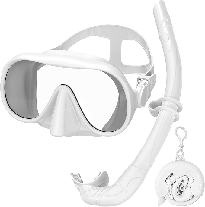 Snorkeling Gear for Adults, Snorkel Set Adult, Scuba Diving Mask, Panoramic View Anti-Leak Anti-Fog Dive Swimming Goggles Tempered Glass Panoramic Wide View Travel Portable Foldable