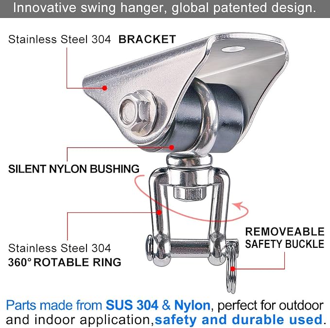 SELEWARE Anti-Squeaking Swing Hanger Stainless Steel Swing Set Hook Ceiling Mount Bracket for Hammock Chair Toddler Swing Yoga Swing Punching Bag
