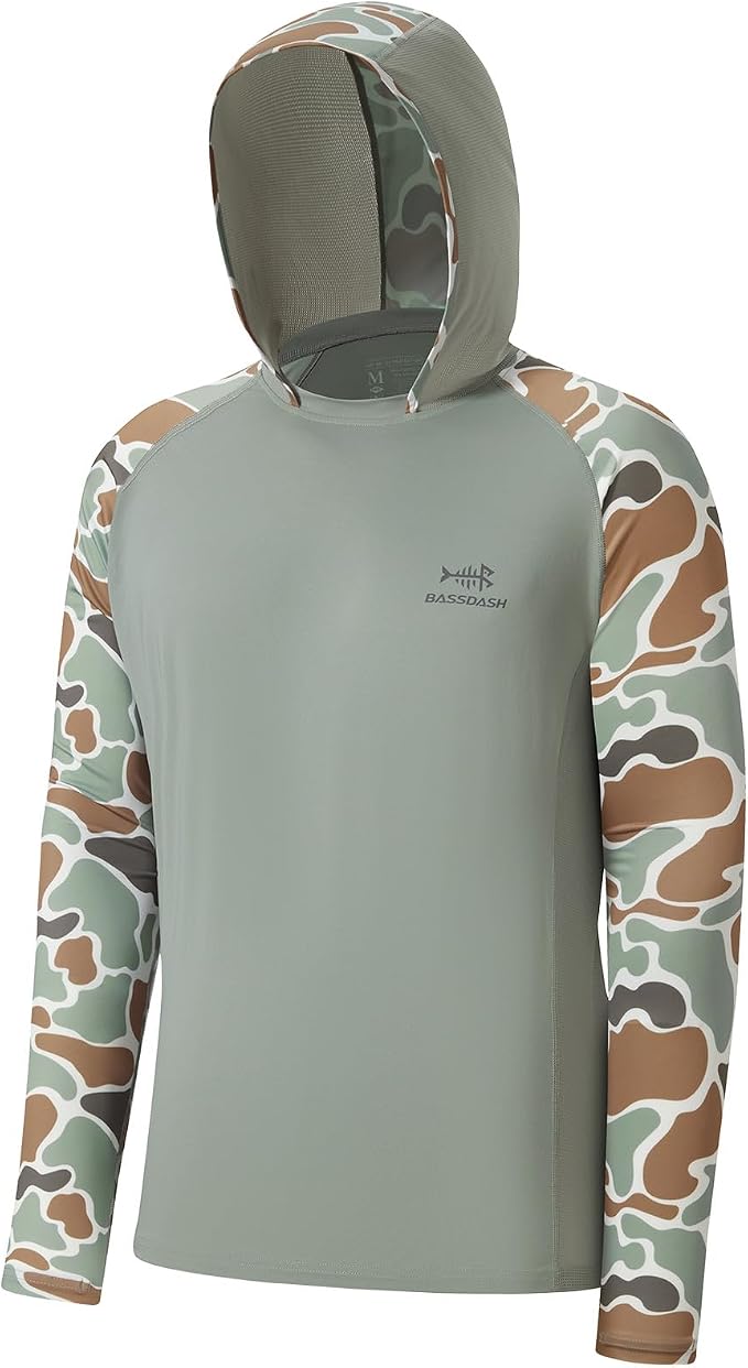 BASSDASH Men’s UPF 50 Performance Fishing Shirt Cooling Hoodie Camo Long Sleeve FS17M