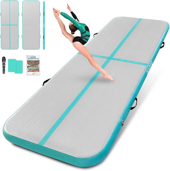 SUDOO Gymnastics Air Mat 10ft/13ft/16ft Inflatable Air Tumble Track Mat 4" Thick Tumbling Mat With Pump or No Pump for Training Tumble Yoga Cheerleading Parkour Beach Water Activities Home Use