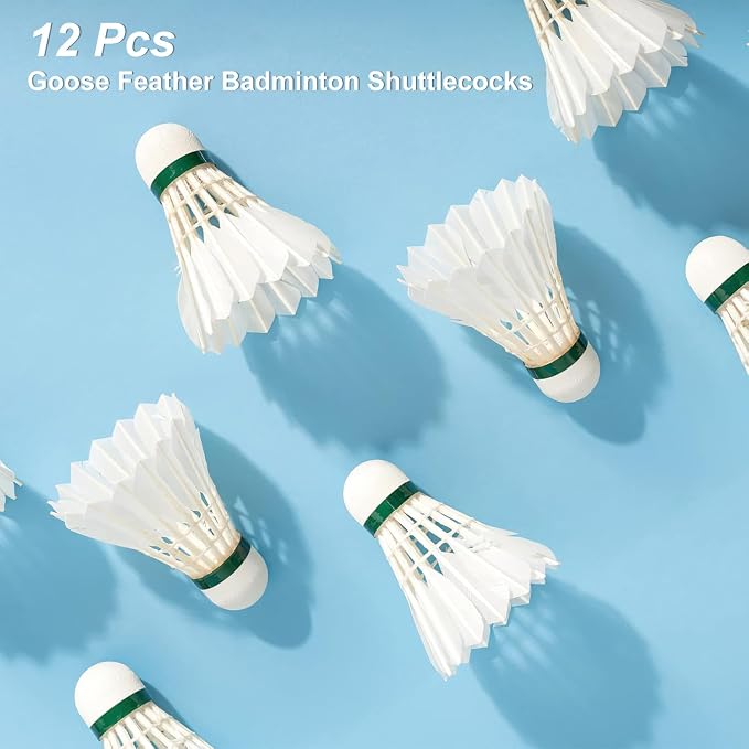 Goose Feather Badminton Shuttlecocks Birdies, 12 Pack Hight Speed Training Badminton Balls with Great Stability for Indoor Outdoor