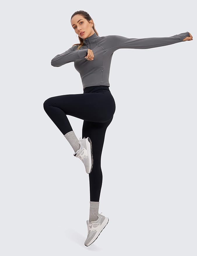 CRZ YOGA Butterluxe Half Zip Long Sleeve Shirts for Women - Workout Athletic Yoga Tops Crop Collared Quarter Zipper T-Shirt