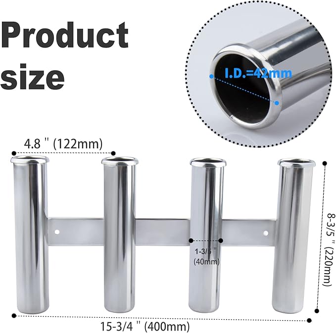 Fishing Rod Holder for Boat, Vertical Wall Mounted Fishing Rod Rack, Stainless Steel Rod Holder for Marine Boat,Fishing Boat, Truck (4 Tubes Standard)