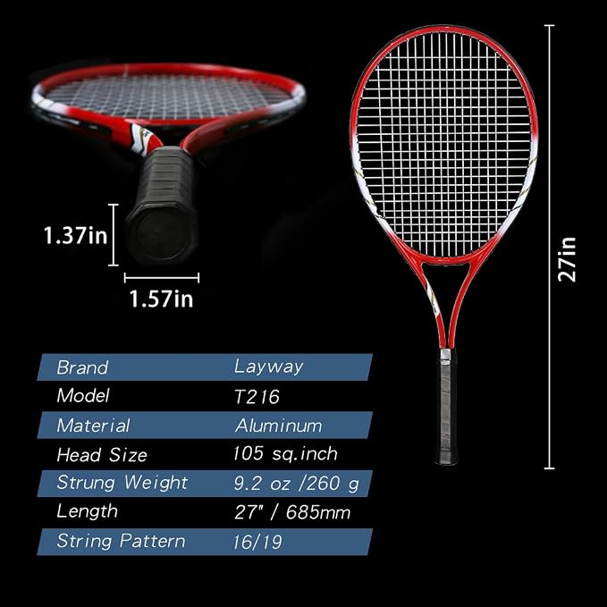 Tennis Rackets 2 Players Recreational for Beginners,Pre-Strung 27 Inch Light Adult Racquet Set for Women Men with Tennis Balls,Overgrips and Carry Bag