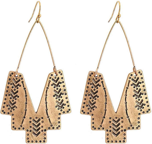 Zealmer Gold Geometric Earrings Statement Vintage Boho Ethnic Earrings Hollow Out Fan Shape Dangle Drop Earrings for Women Birthday Christmas Valentines Day Gift