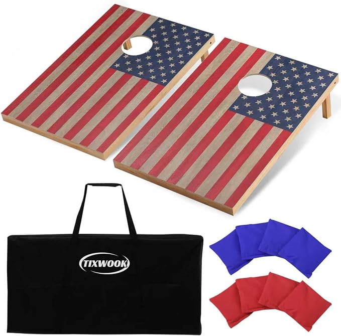 Solid Wood Cornhole Board Set, 4x2ft Regulation Cornhole Game Set with 8 Bean Bags and 2 Cornhole Boards, Premium Corn Hole Game for Adults and Family