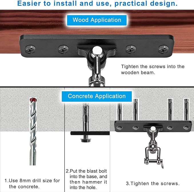 Dolibest Hanging Kits Hammock Chair Hardware, Heavy Duty Swing Hanger with Chain for Indoor Outdoor Playground Hanging Hammock Chair Punching Bags, 4 Screws, 600 LB Capacity, 3.28ft, 360° Rotation