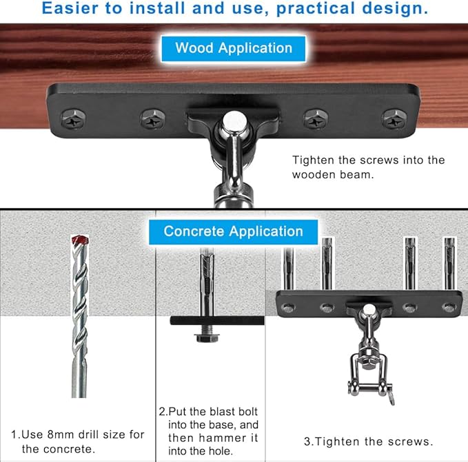 Dolibest Heavy Duty Swing Hanger, Ceiling Mount Swivel Hook, 360° Rotation Wood Beam Holder Body Weight Strength Training Systems, Aerial Yoga Swing & Hammock, Resistance Band for Wooden Sets