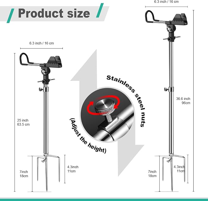 2/4 Pack Fishing Rod Holders, 360 Degree Adjustable Fishing Rod Holders for Bank Fising , Height Adjustable 25-36.6 Inch Multifunctional Stainless Steel Beach Fishing Rod Holder Fishing Gifts for Men