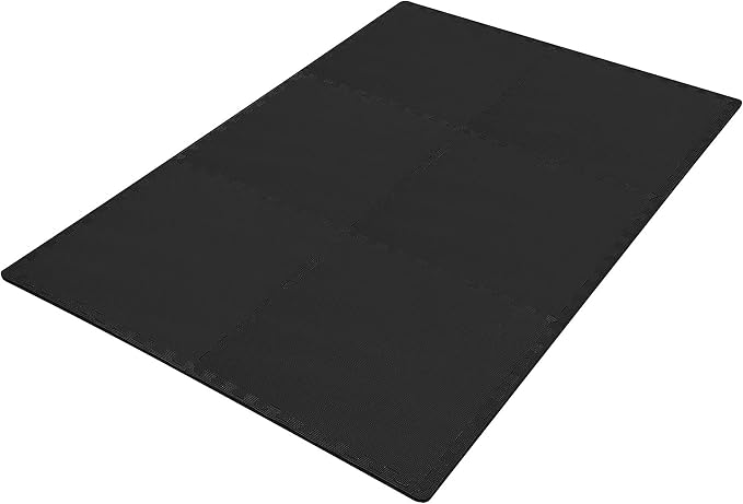 BalanceFrom Puzzle Exercise Mat 1/2" Thick, EVA Interlocking Foam Floor Tiles for Home Gym, Mat for Home Workout Equipment, Floor Padding for Kids, Black, 24 in x 24 in x 1/2 in, 24 Sq Ft - 6 Tiles