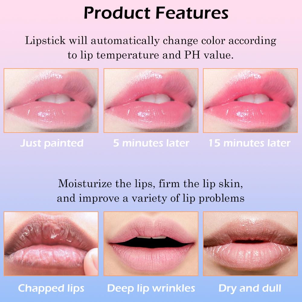 BINGBRUSH Color Changing Lipstick Lip Balm,Korean Magic Lipstick Color Change Changing Lip Tint Tinted Stain Gloss Balm Long Lasting Waterproof Moisturizer (213#)