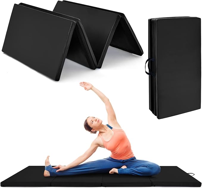 Goplus Gymnastics Mat, Folding Tumbling Mat with Carry Handles, Hook & Loop Fasteners, 4 Panels for Fitness Exercise Yoga Stretching Aerobics Workouts, Thick Gym Mats for Home