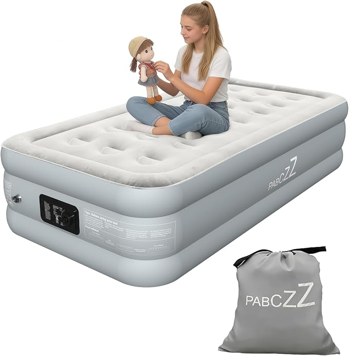 air Mattress, 18-inch Thickened Twin air Mattress, Suitable for Home use, Camping and Travel, Features Quick Inflation and deflation to Save You time (Light Gray, Twin)